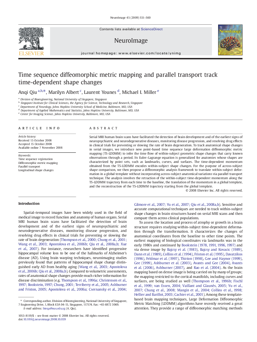 Time sequence diffeomorphic metric mapping and parallel transport track time-dependent shape changes