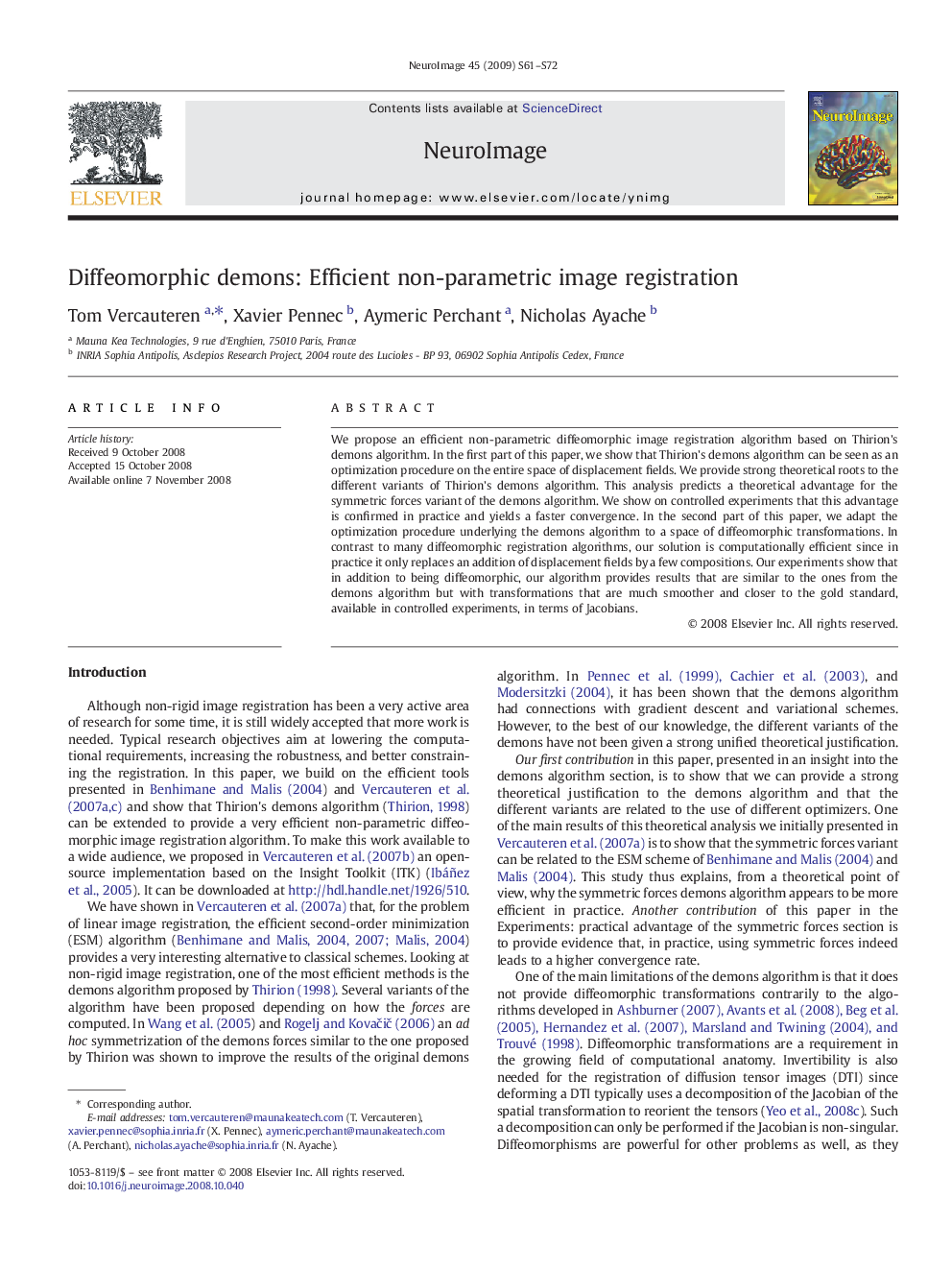 Diffeomorphic demons: Efficient non-parametric image registration