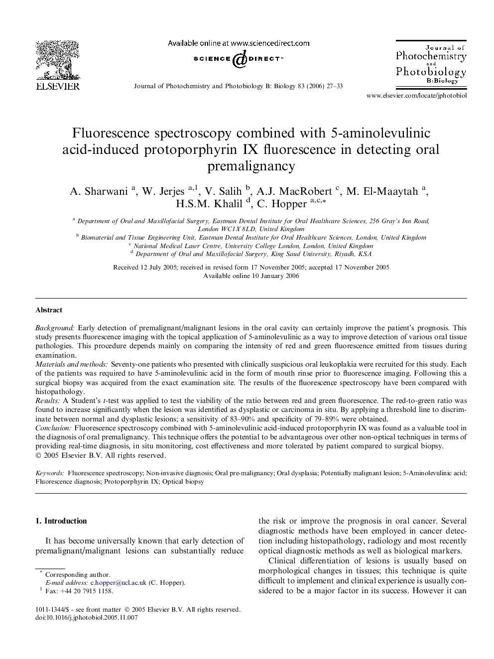 Fluorescence spectroscopy combined with 5-aminolevulinic acid-induced protoporphyrin IX fluorescence in detecting oral premalignancy