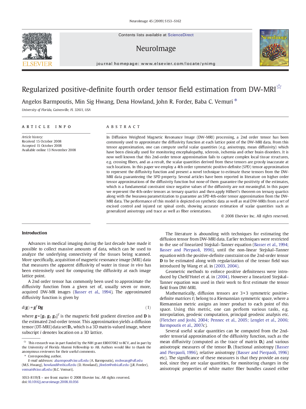 Regularized positive-definite fourth order tensor field estimation from DW-MRI 