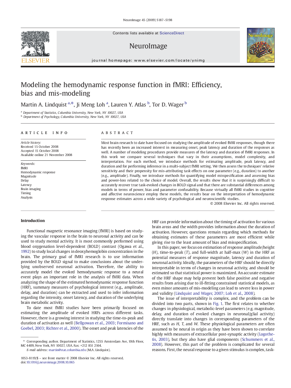 Modeling the hemodynamic response function in fMRI: Efficiency, bias and mis-modeling