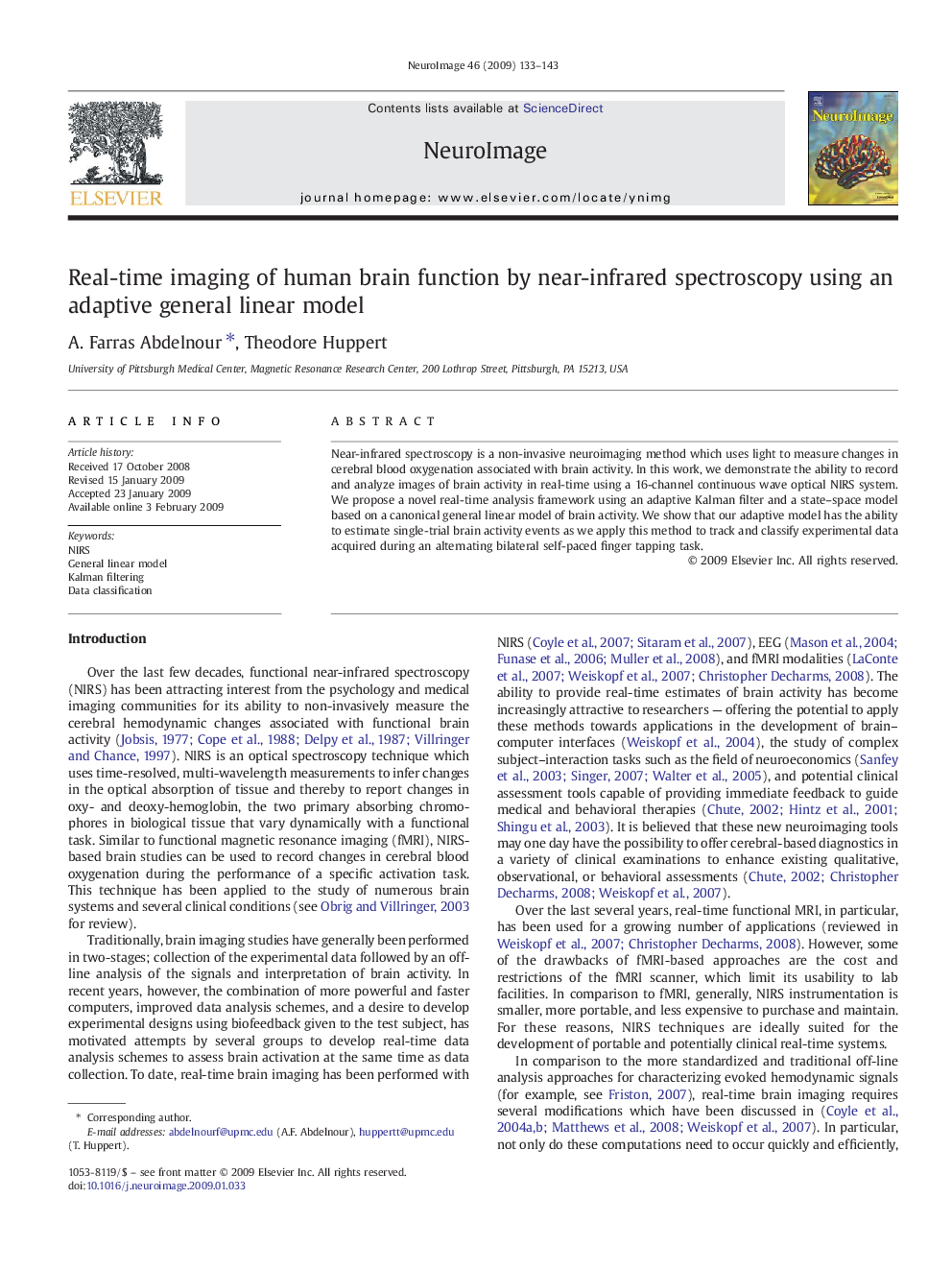 Real-time imaging of human brain function by near-infrared spectroscopy using an adaptive general linear model