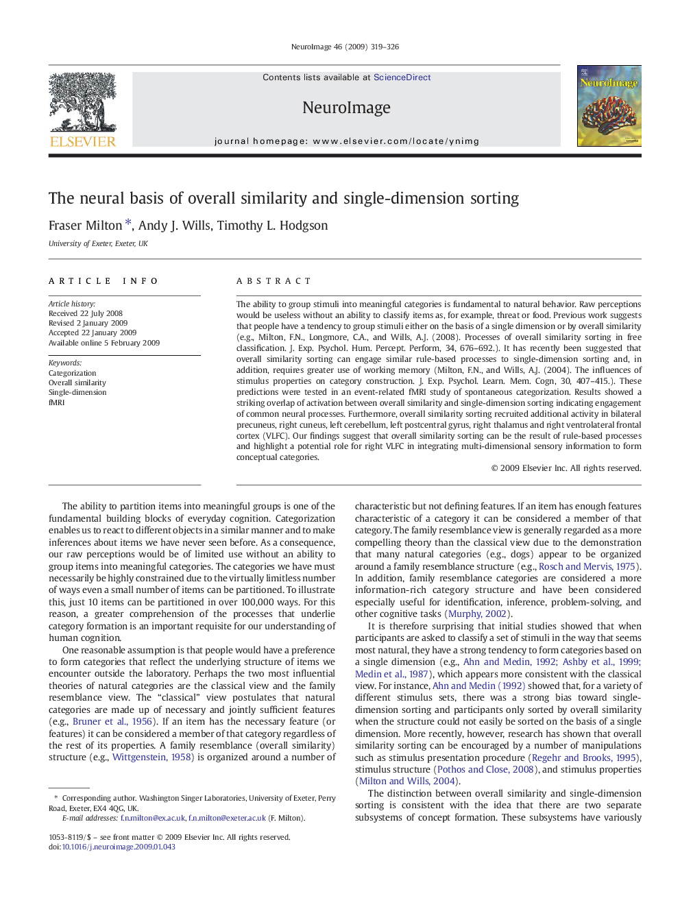 The neural basis of overall similarity and single-dimension sorting