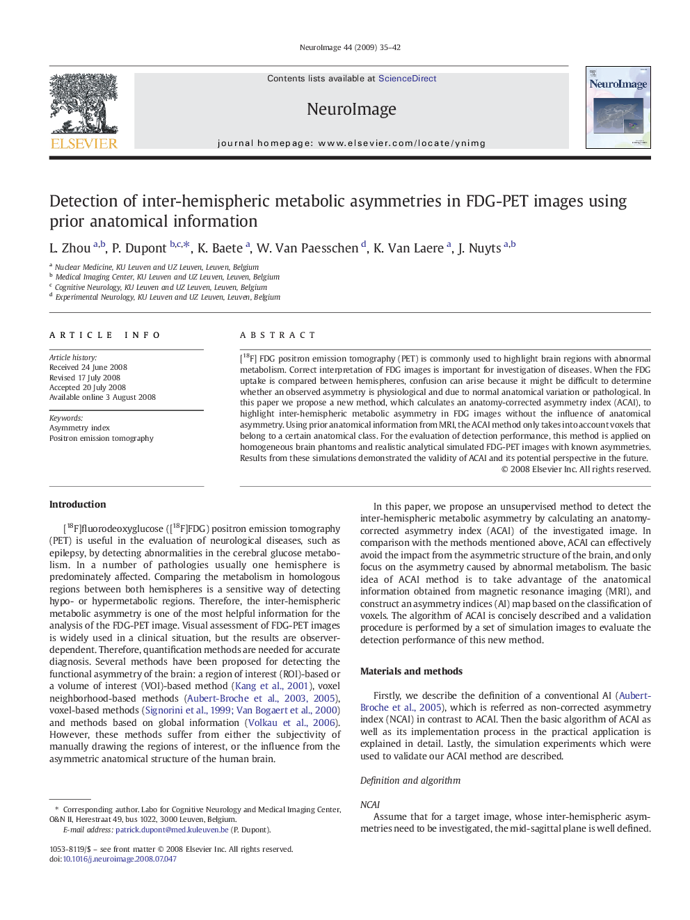 Detection of inter-hemispheric metabolic asymmetries in FDG-PET images using prior anatomical information