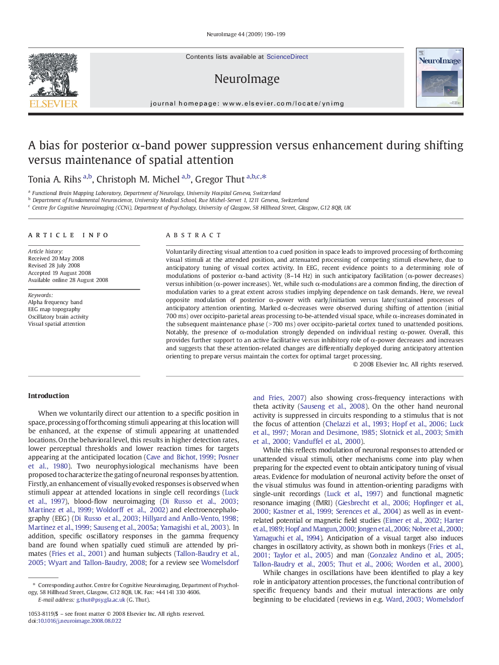 A bias for posterior α-band power suppression versus enhancement during shifting versus maintenance of spatial attention