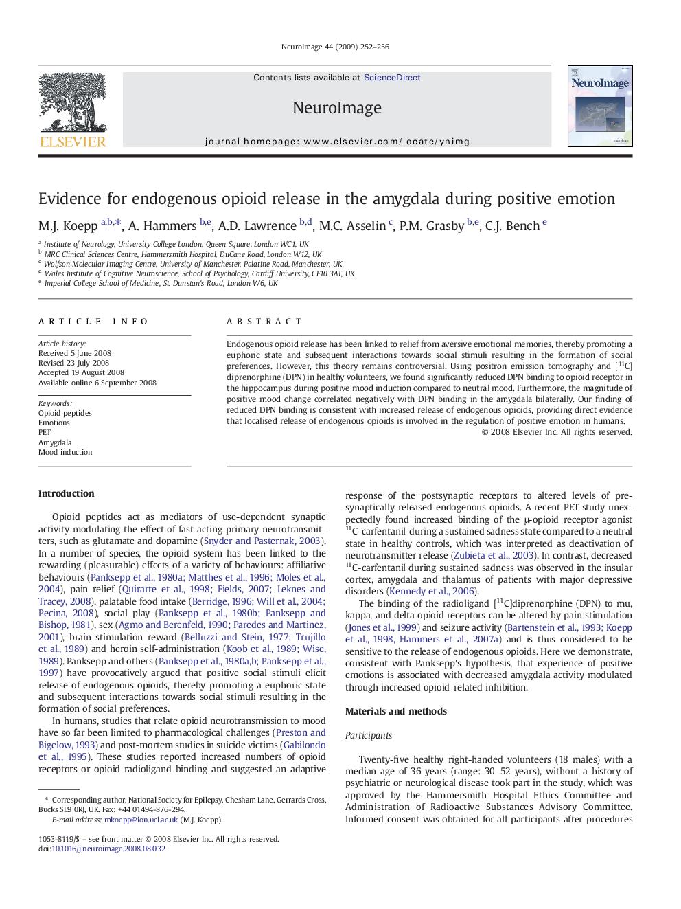 عکس صفحه اول مقاله: Evidence for endogenous opioid release in the amygdala during positive emotion Evidence for endogenous opioid release in the amygdala during positive emotion