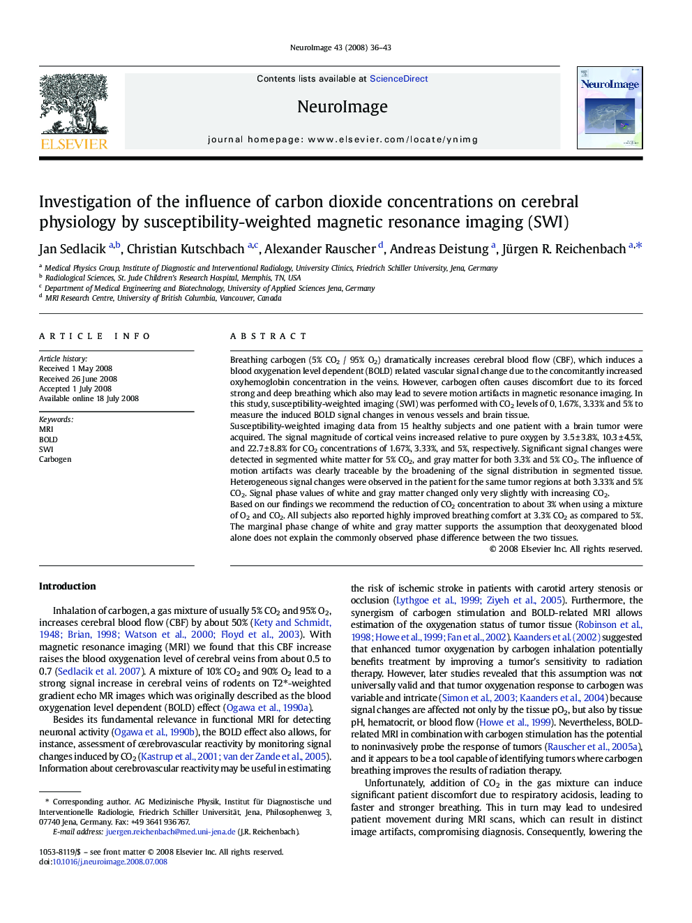 Investigation of the influence of carbon dioxide concentrations on cerebral physiology by susceptibility-weighted magnetic resonance imaging (SWI)