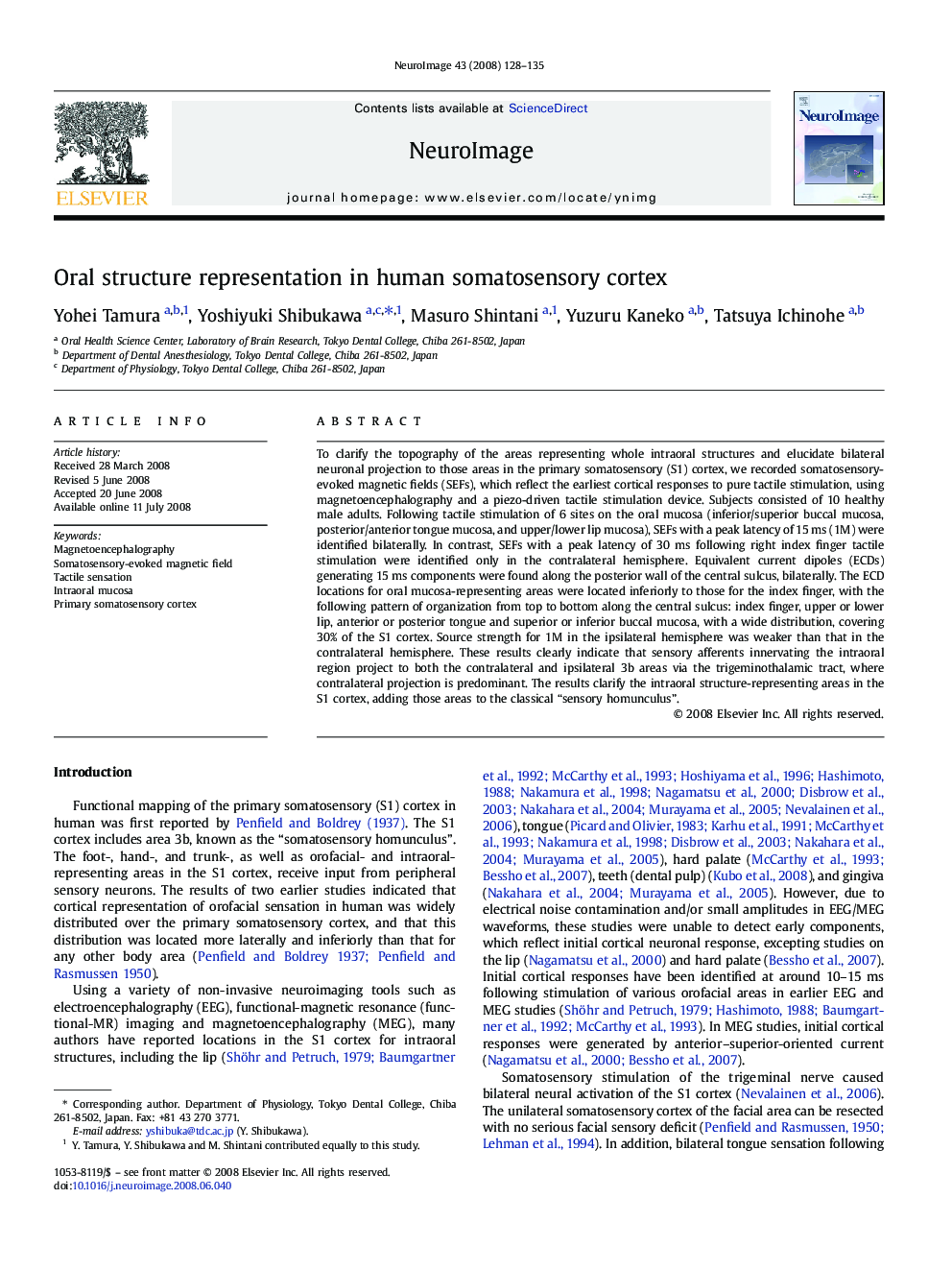 Oral structure representation in human somatosensory cortex