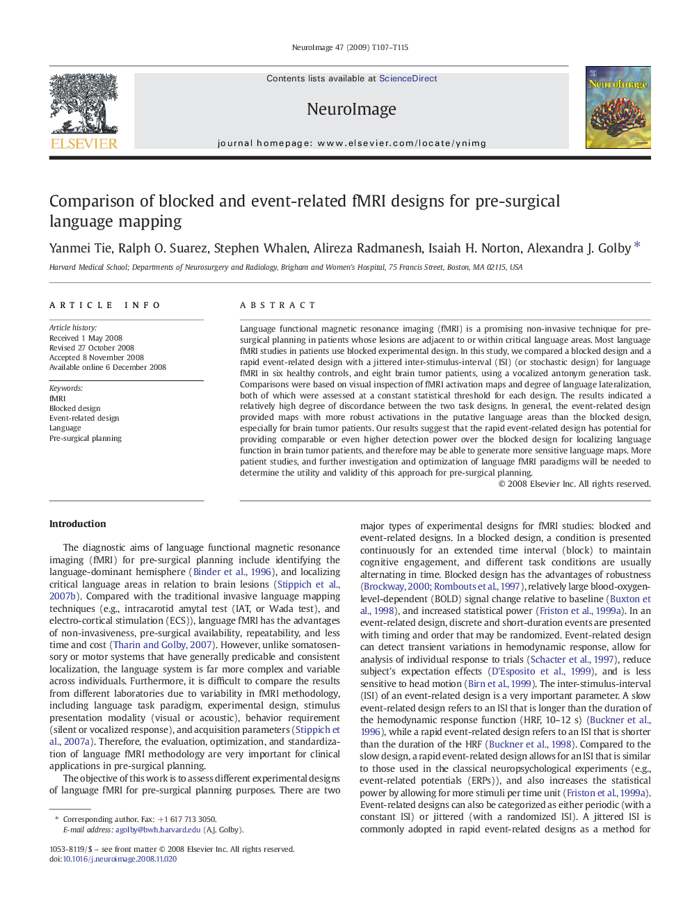 Comparison of blocked and event-related fMRI designs for pre-surgical language mapping