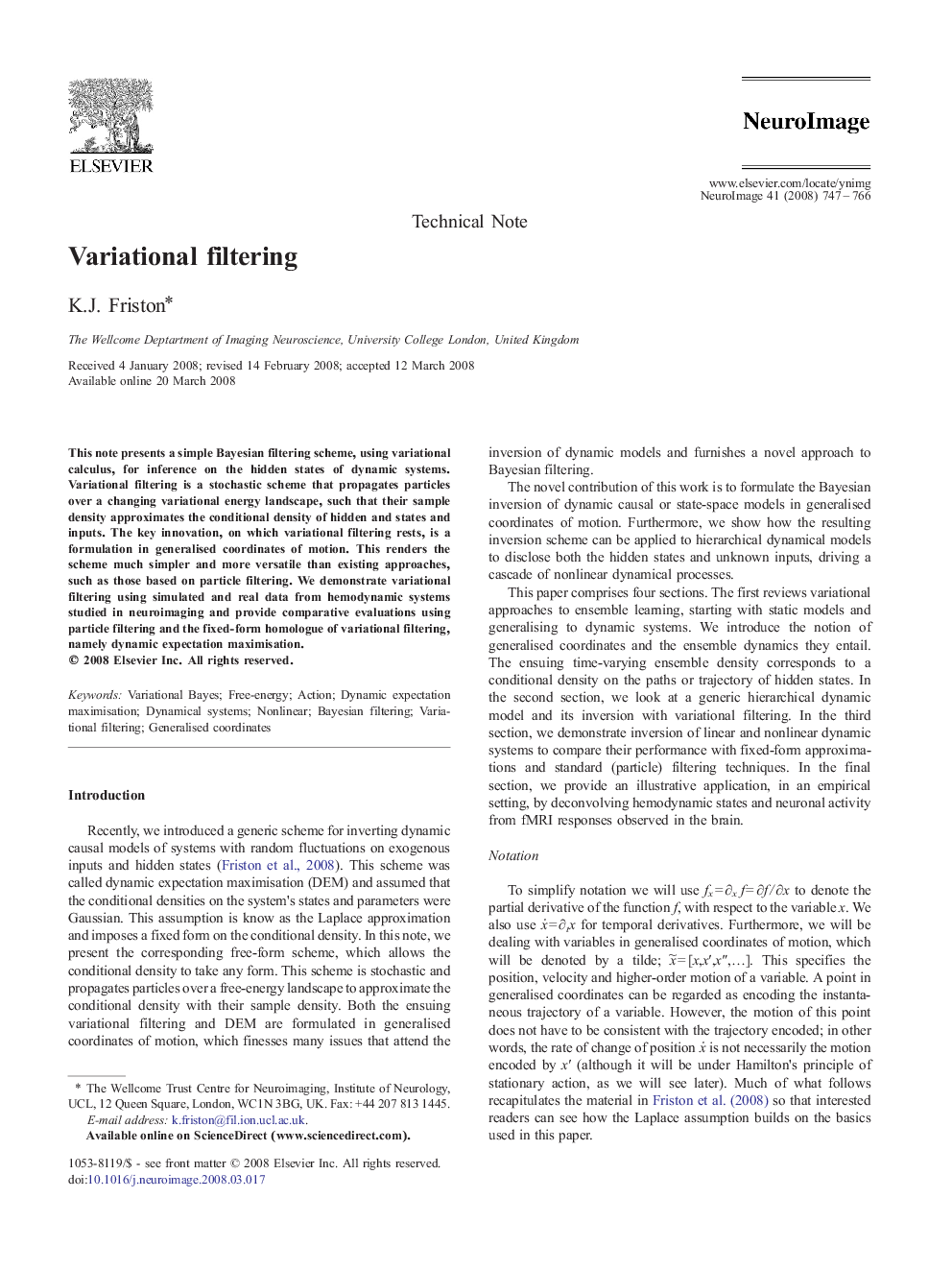 Variational filtering