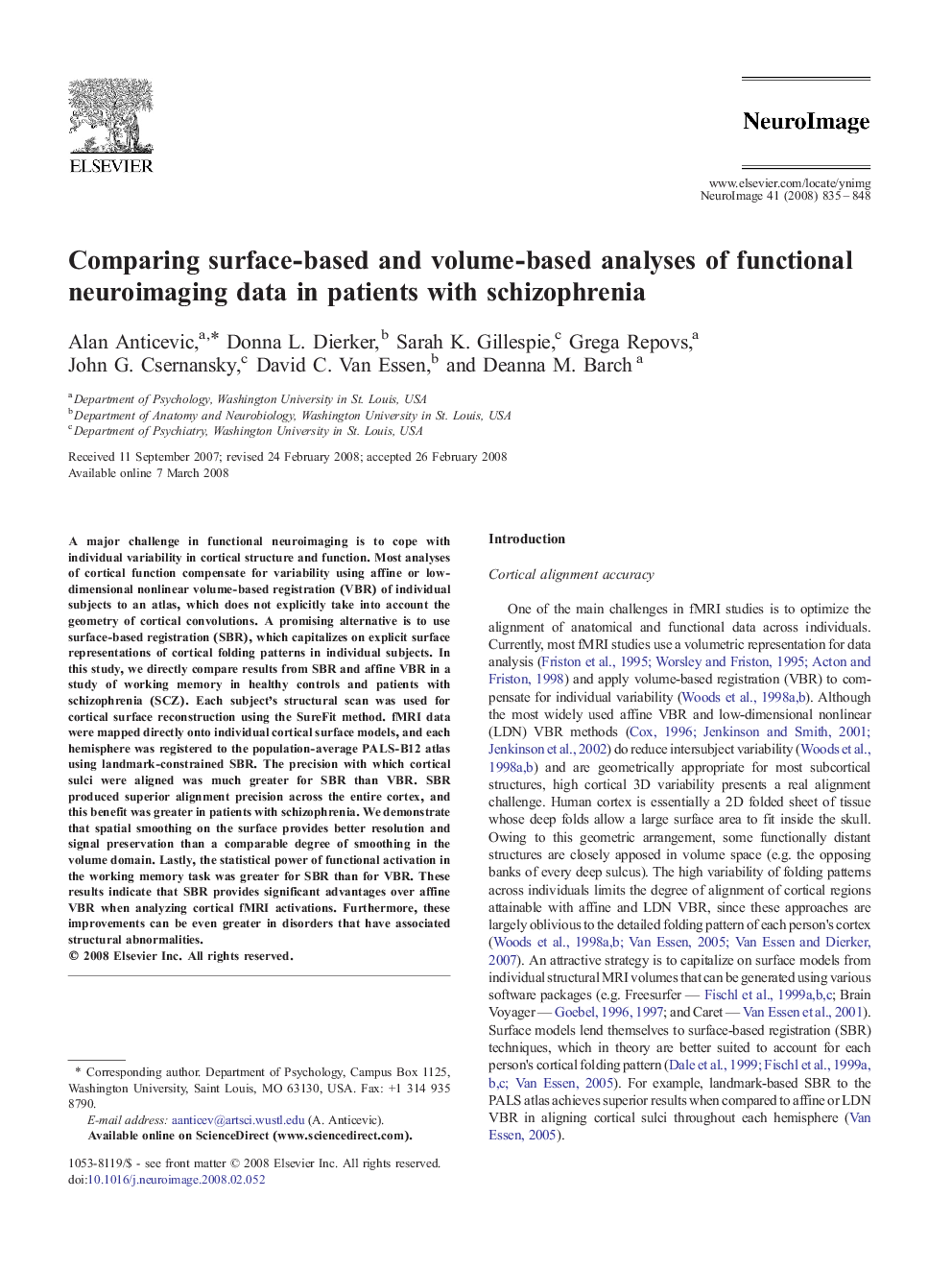 عکس صفحه اول مقاله: Comparing surface-based and volume-based analyses of functional neuroimaging data in patients with schizophrenia Comparing surface-based and volume-based analyses of functional neuroimaging data in patients with schizophrenia