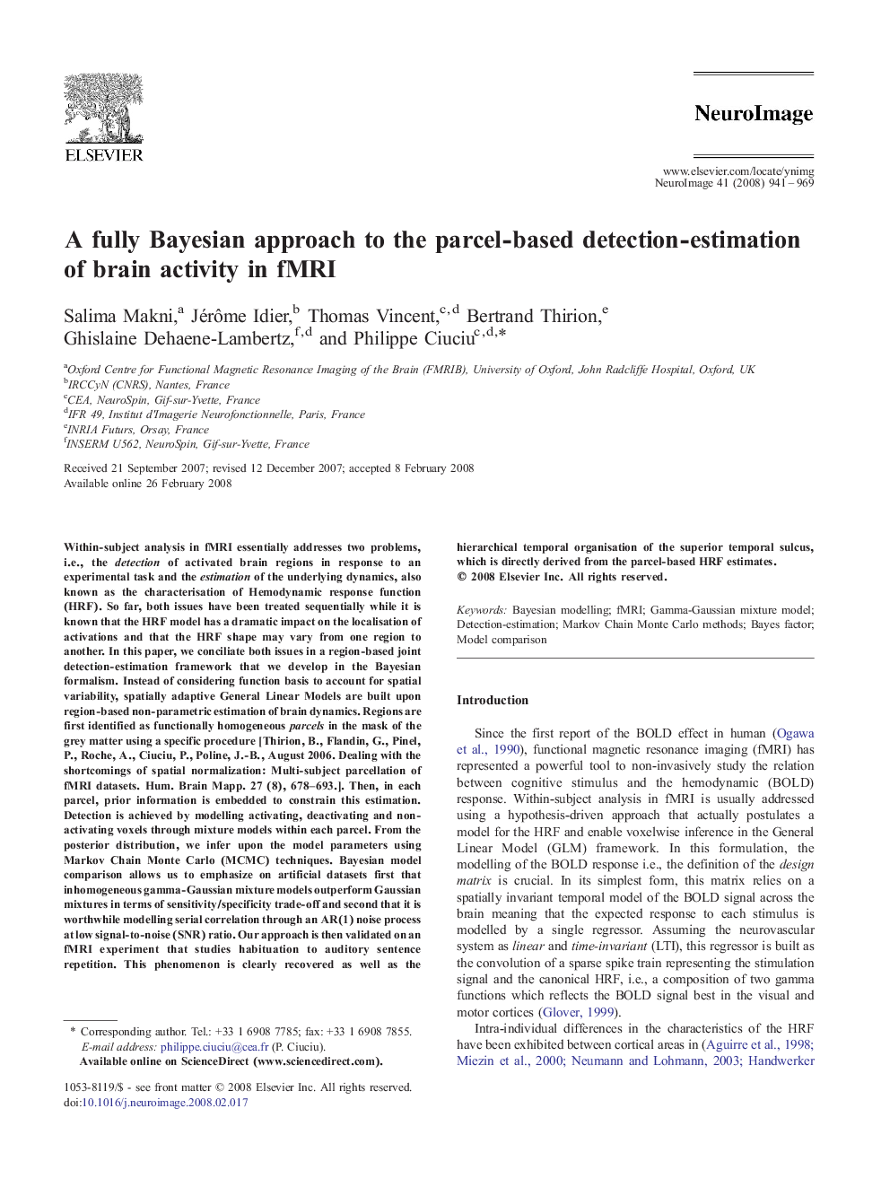 A fully Bayesian approach to the parcel-based detection-estimation of brain activity in fMRI