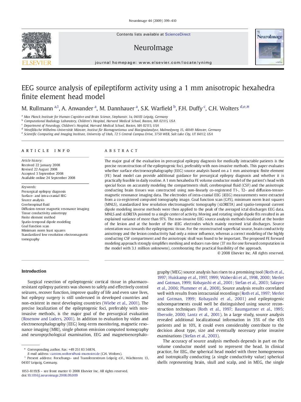 EEG source analysis of epileptiform activity using a 1 mm anisotropic hexahedra finite element head model