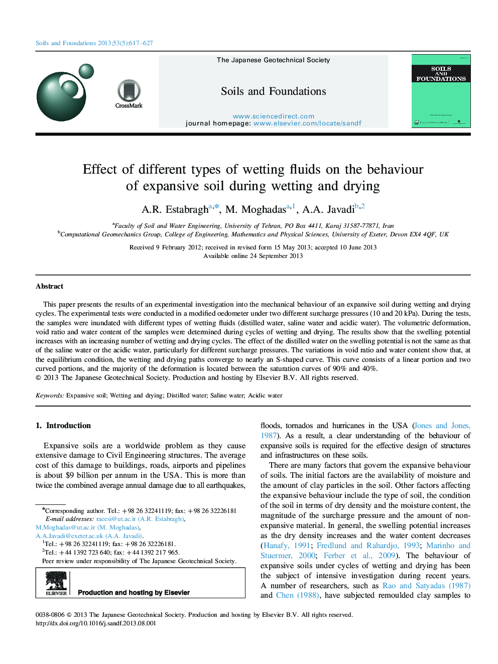 Effect of different types of wetting fluids on the behaviour of expansive soil during wetting and drying 