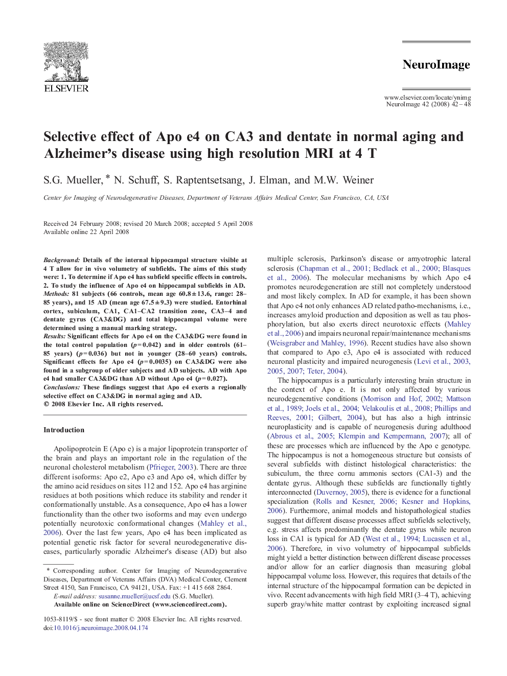 Selective effect of Apo e4 on CA3 and dentate in normal aging and Alzheimer's disease using high resolution MRI at 4 T