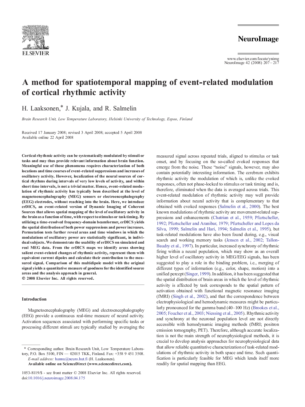 A method for spatiotemporal mapping of event-related modulation of cortical rhythmic activity