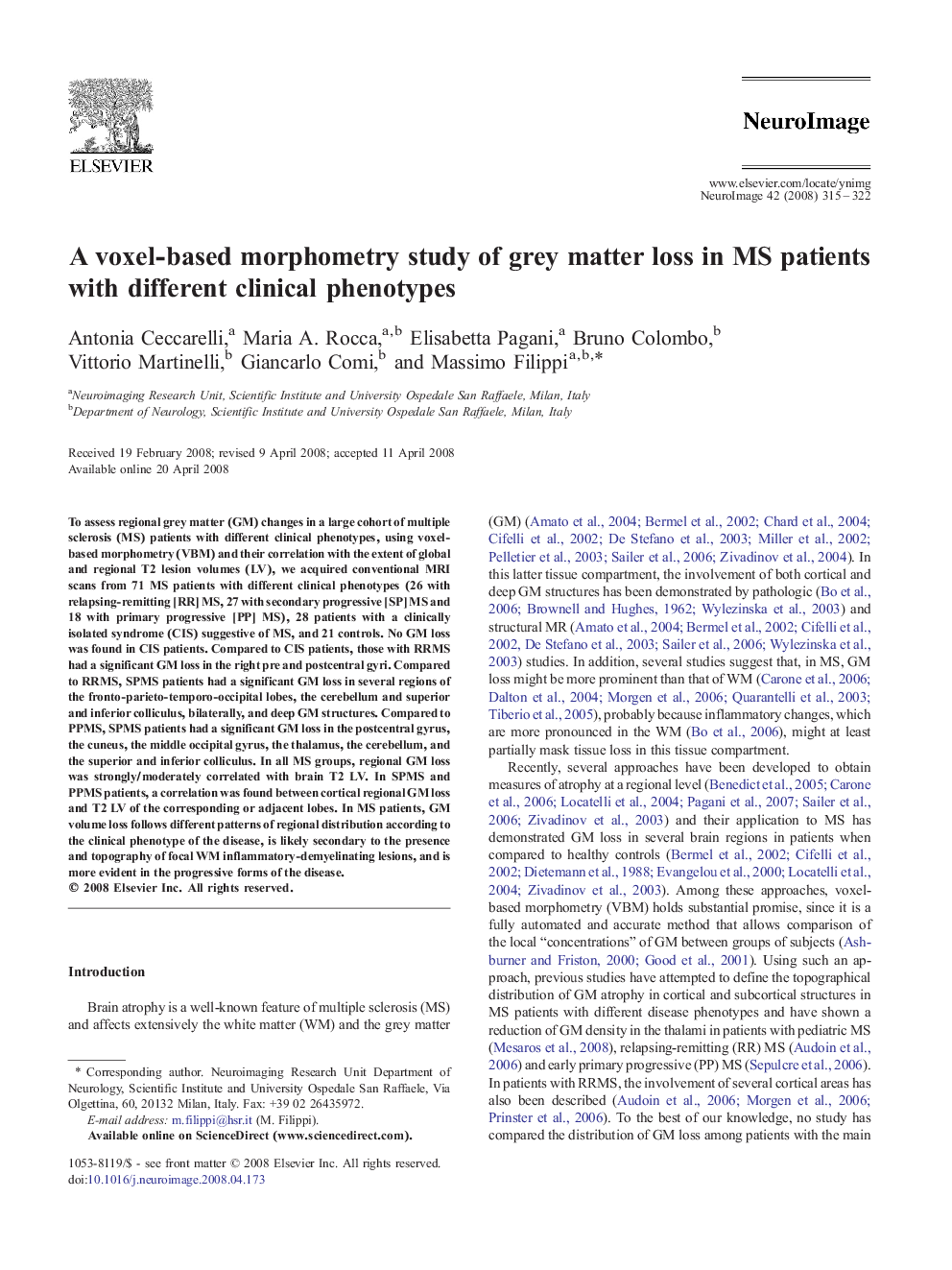 A voxel-based morphometry study of grey matter loss in MS patients with different clinical phenotypes