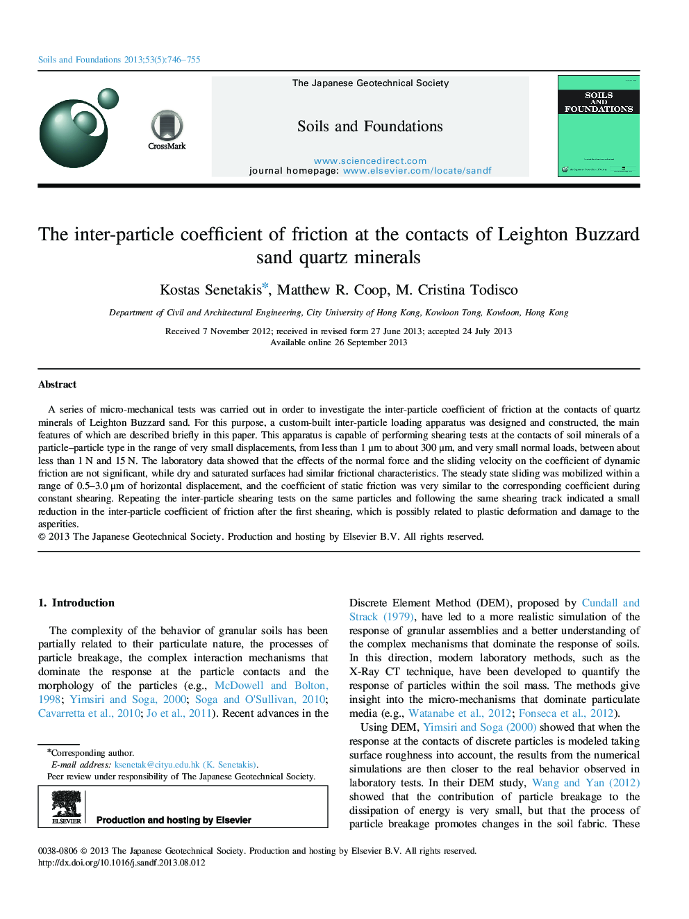 The inter-particle coefficient of friction at the contacts of Leighton Buzzard sand quartz minerals 