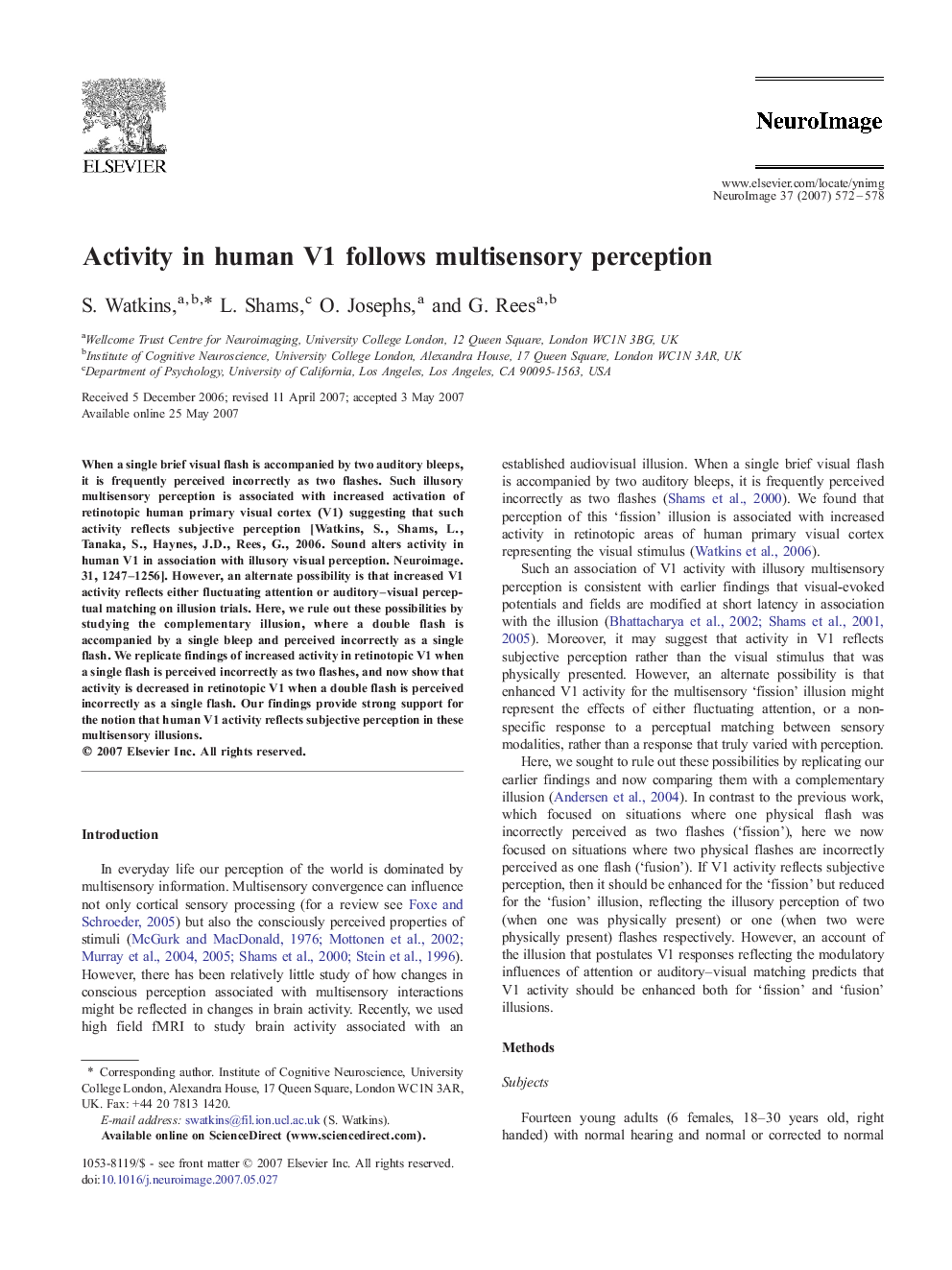 Activity in human V1 follows multisensory perception