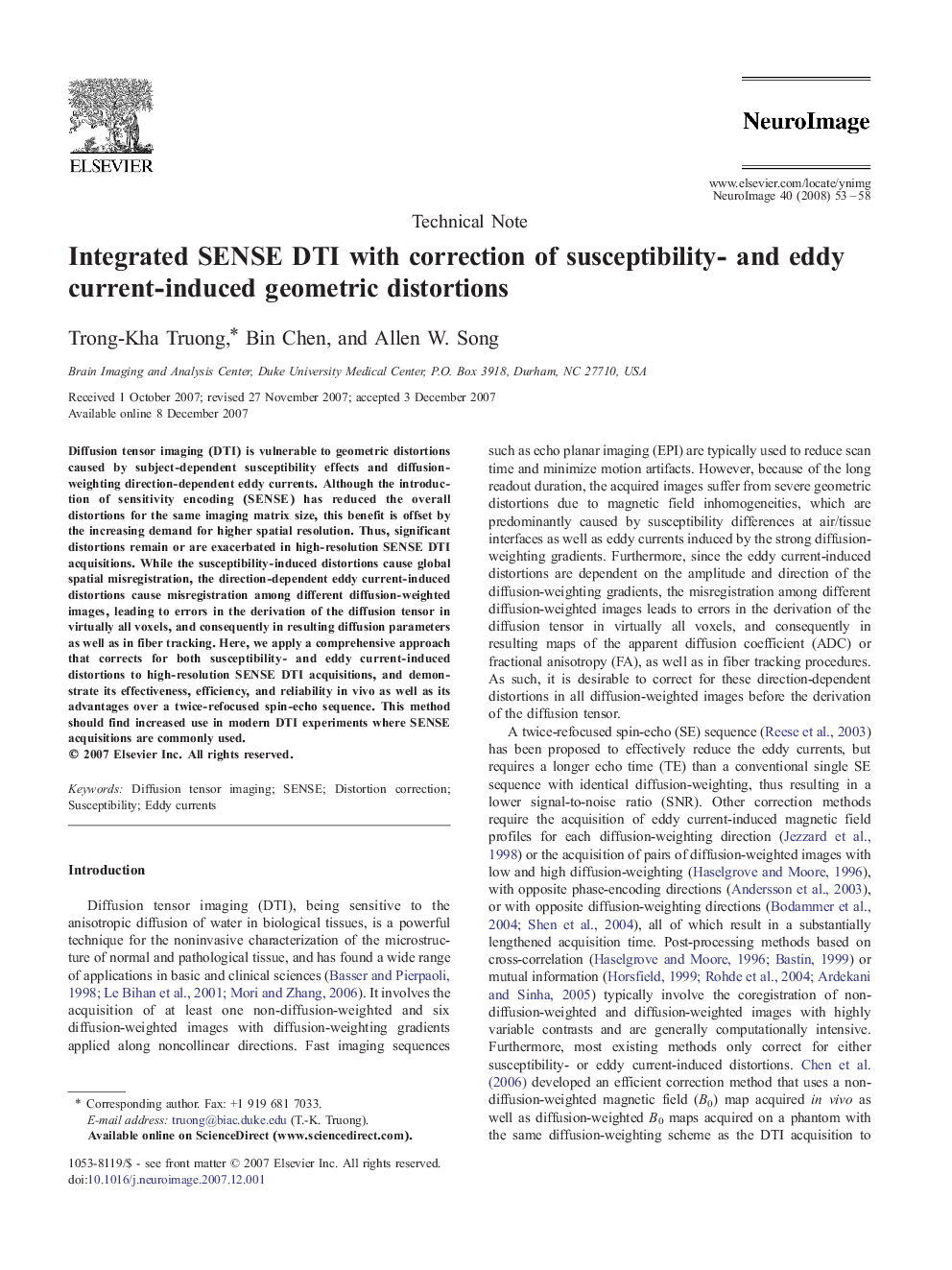 Integrated SENSE DTI with correction of susceptibility- and eddy current-induced geometric distortions