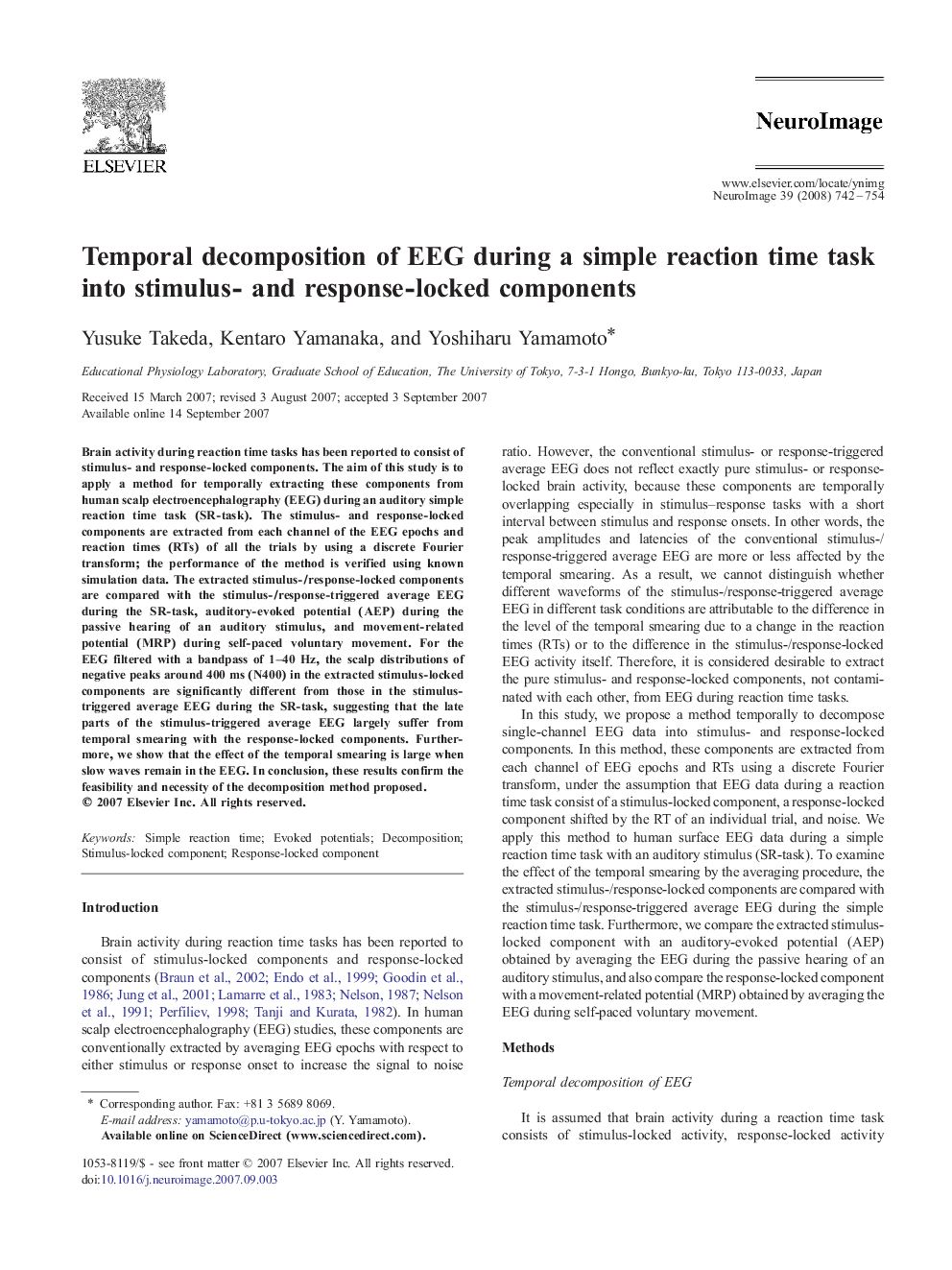 عکس صفحه اول مقاله: Temporal decomposition of EEG during a simple reaction time task into stimulus- and response-locked components Temporal decomposition of EEG during a simple reaction time task into stimulus- and response-locked components