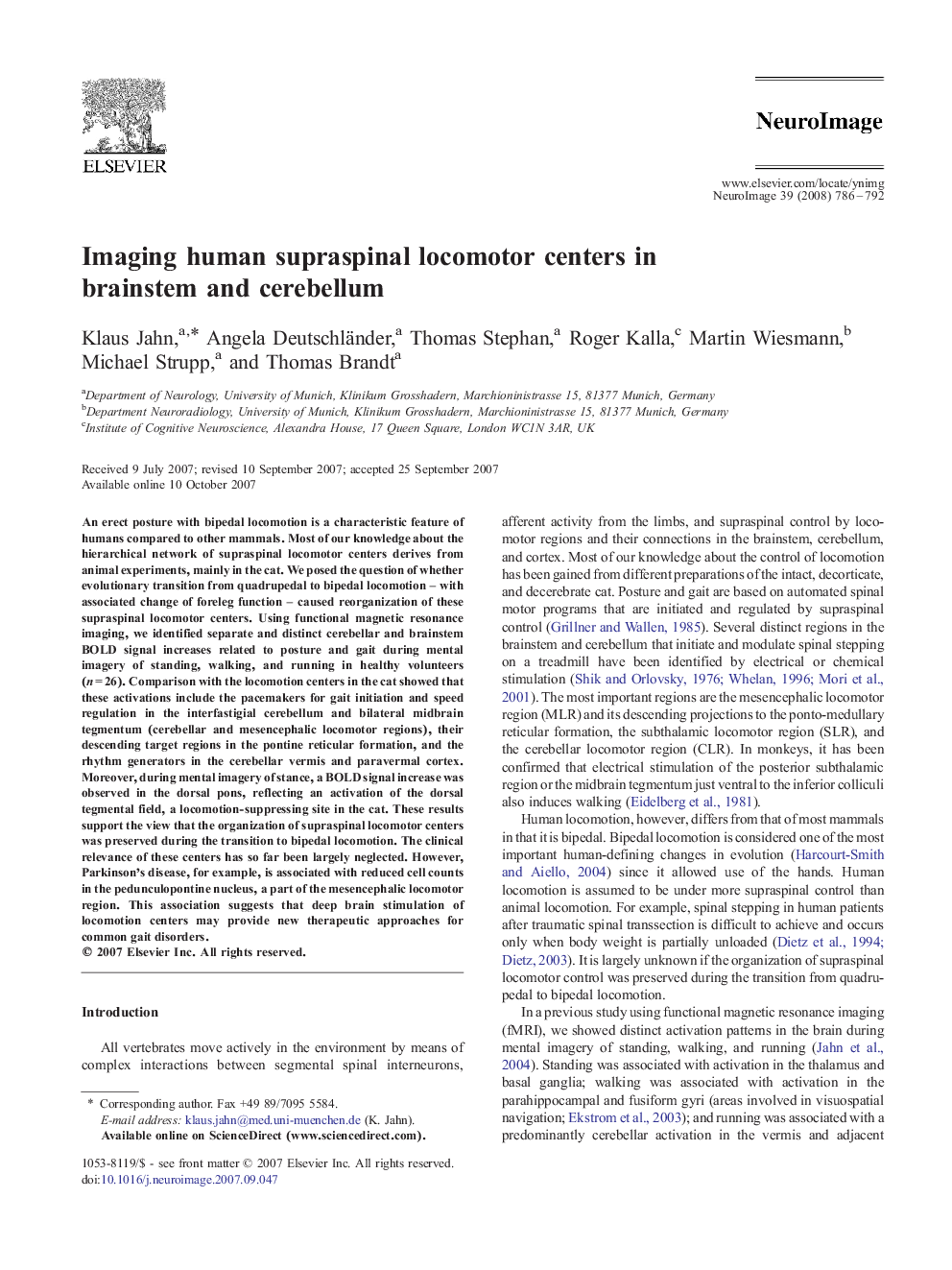 Imaging human supraspinal locomotor centers in brainstem and cerebellum