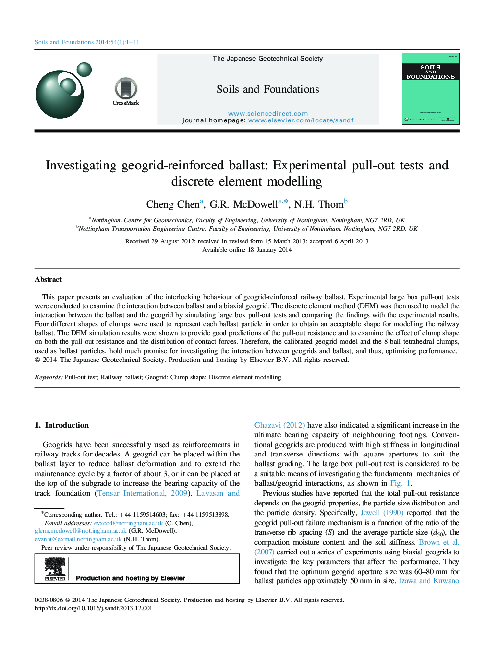 Investigating geogrid-reinforced ballast: Experimental pull-out tests and discrete element modelling 