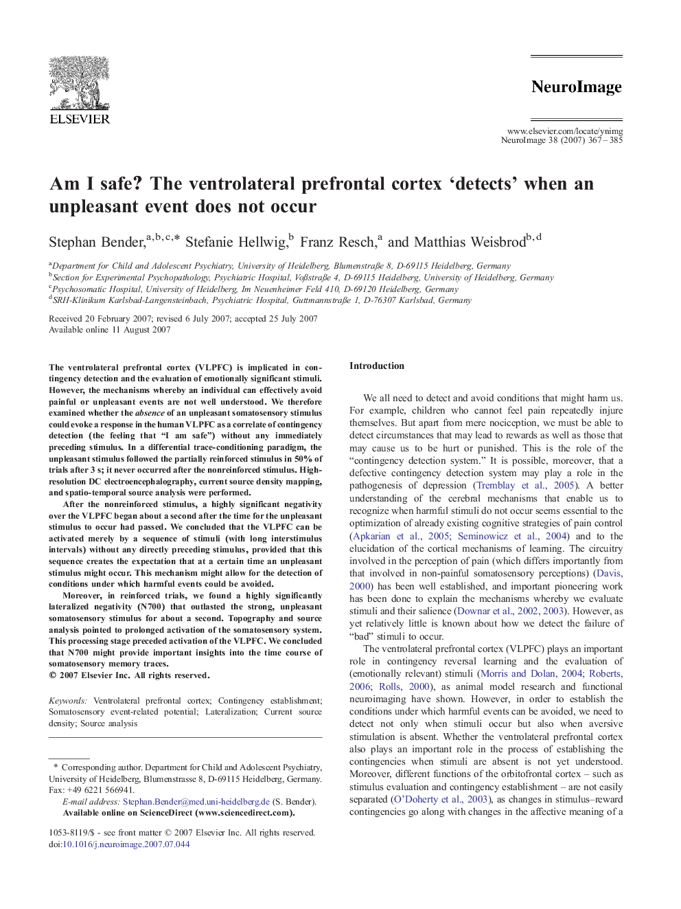 Am I safe? The ventrolateral prefrontal cortex ‘detects’ when an unpleasant event does not occur