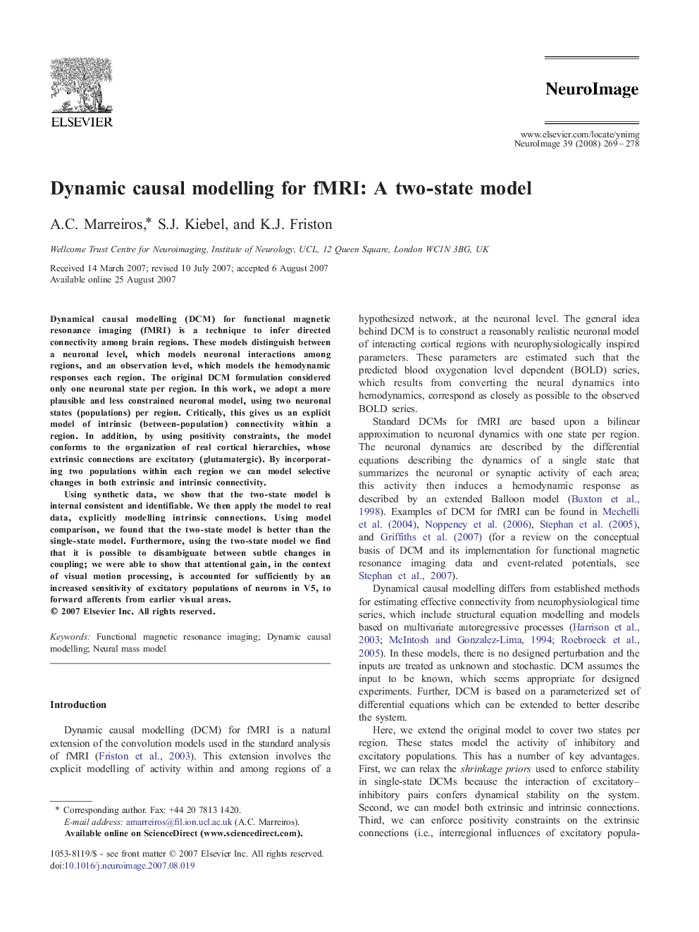 Dynamic causal modelling for fMRI: A two-state model