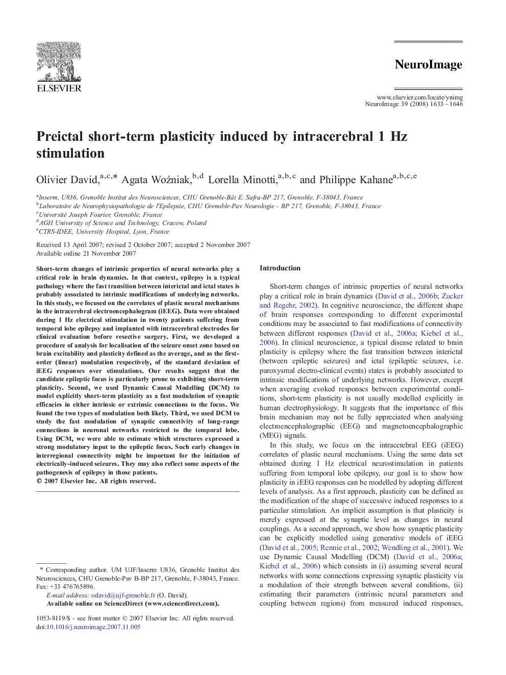 Preictal short-term plasticity induced by intracerebral 1 Hz stimulation