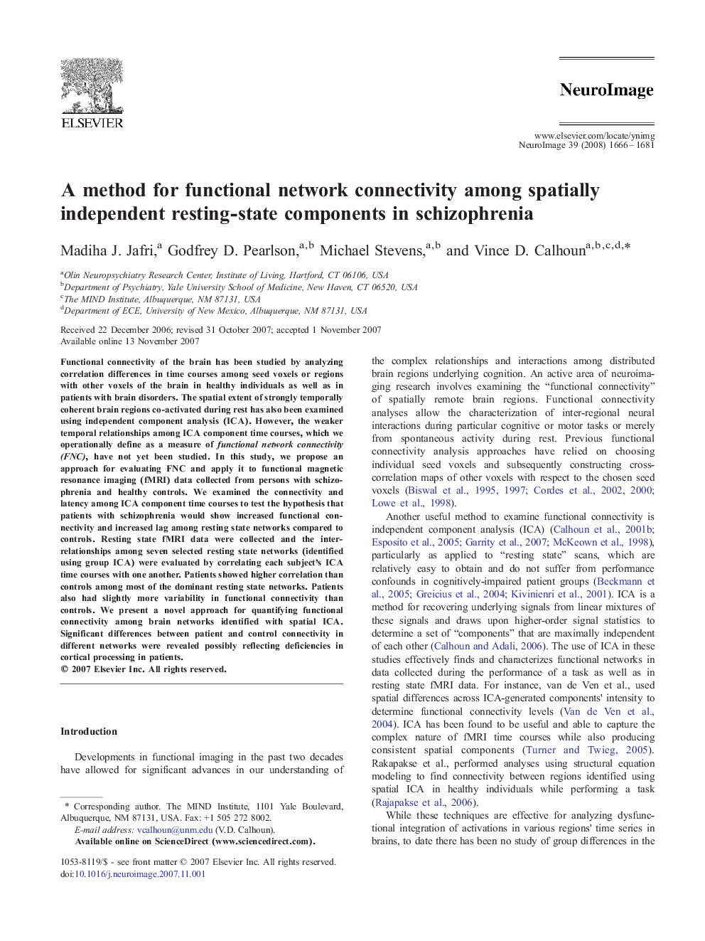 A method for functional network connectivity among spatially independent resting-state components in schizophrenia