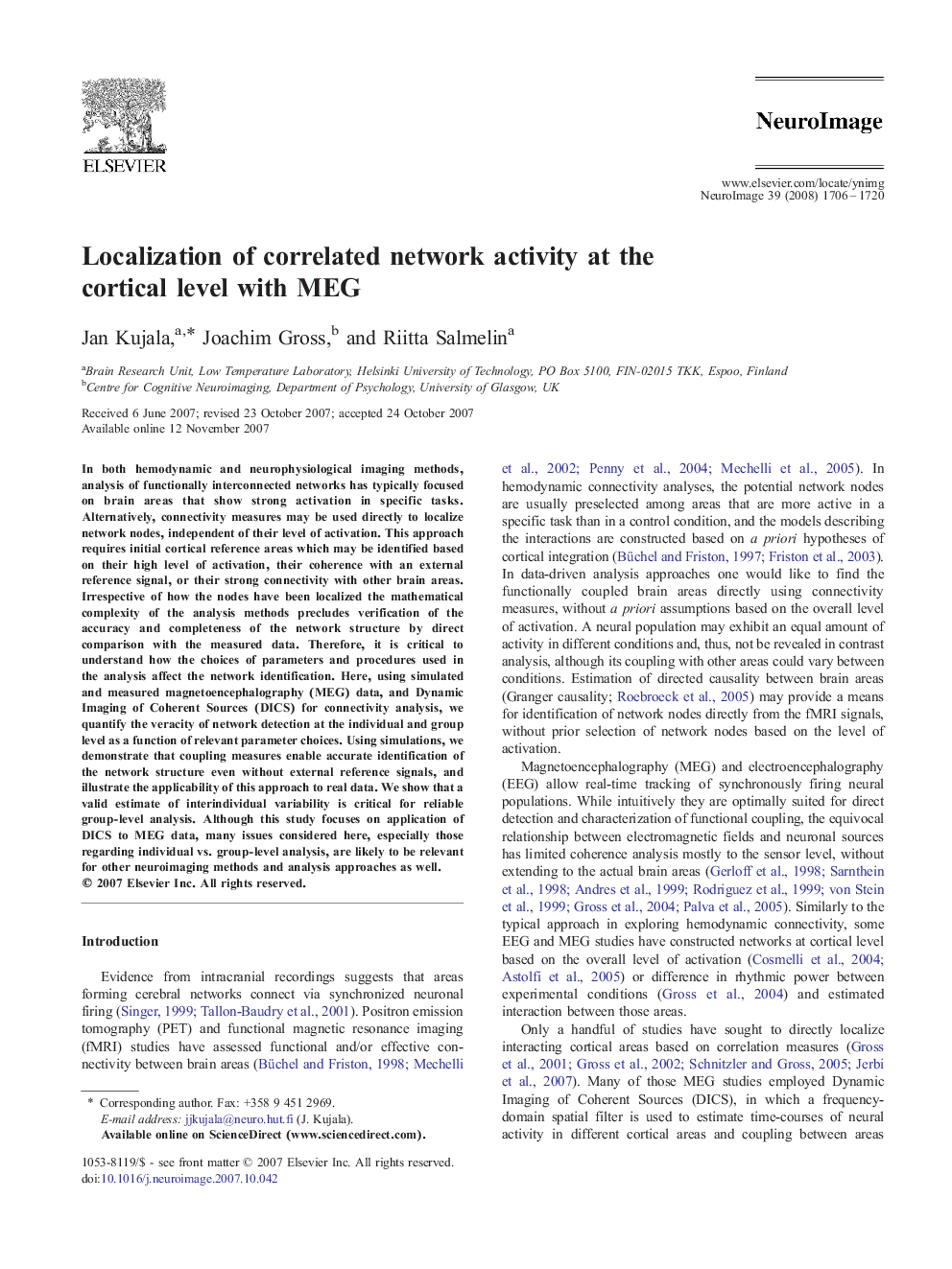 Localization of correlated network activity at the cortical level with MEG