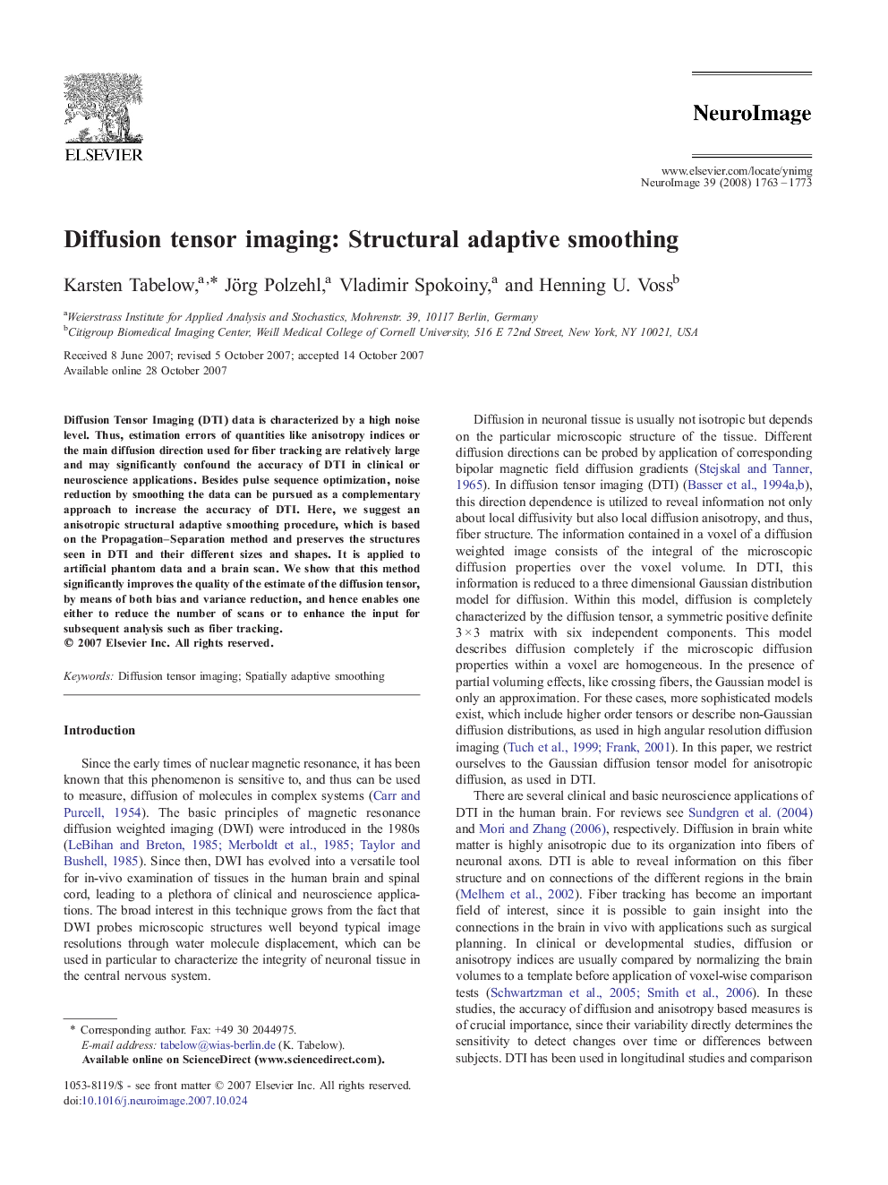 Diffusion tensor imaging: Structural adaptive smoothing