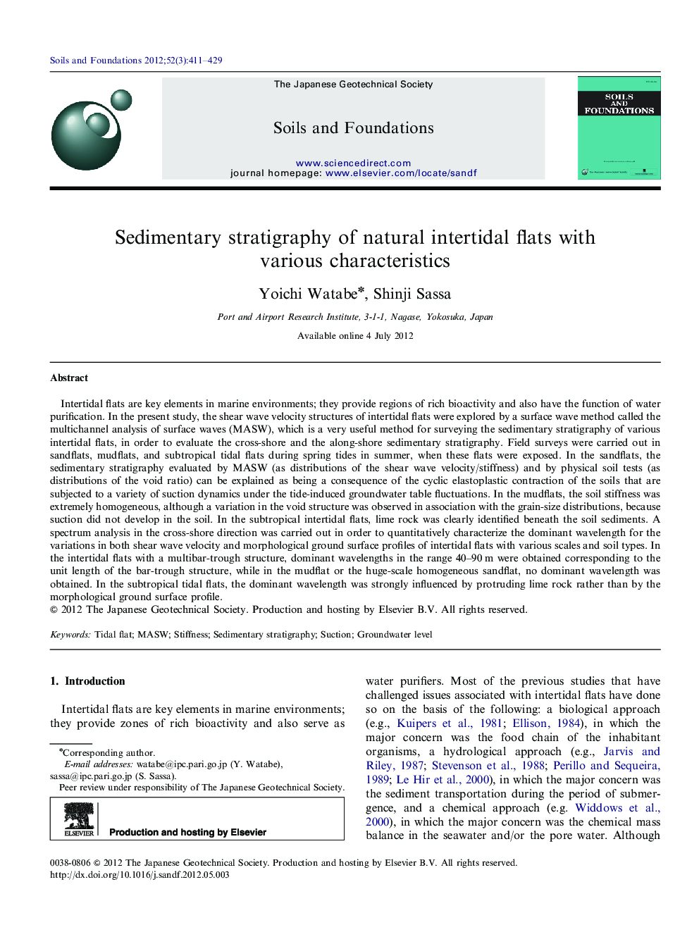 Sedimentary stratigraphy of natural intertidal flats with various characteristics 