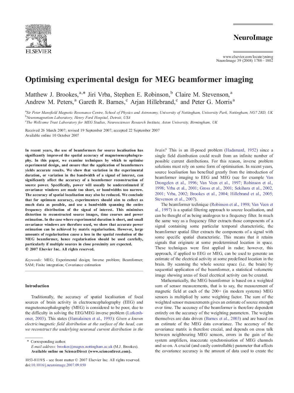 Optimising experimental design for MEG beamformer imaging