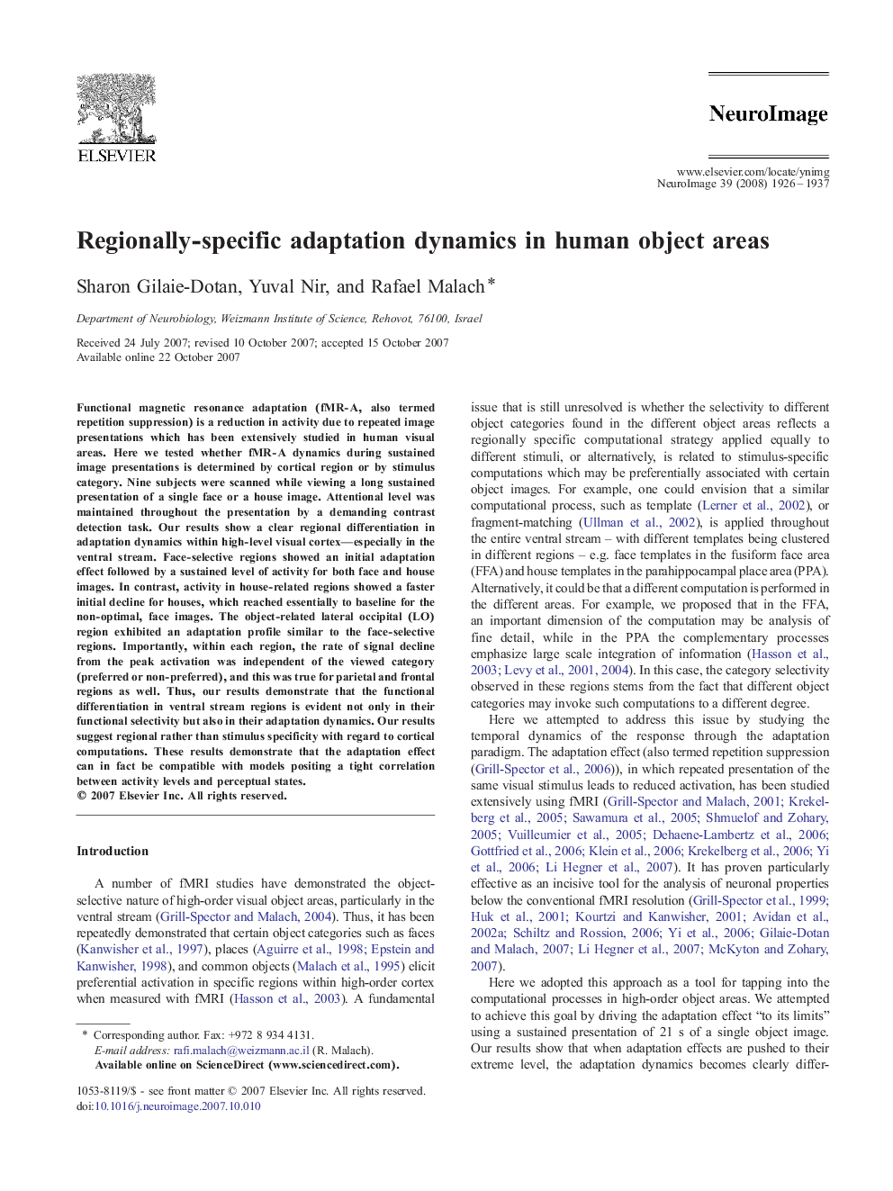 Regionally-specific adaptation dynamics in human object areas