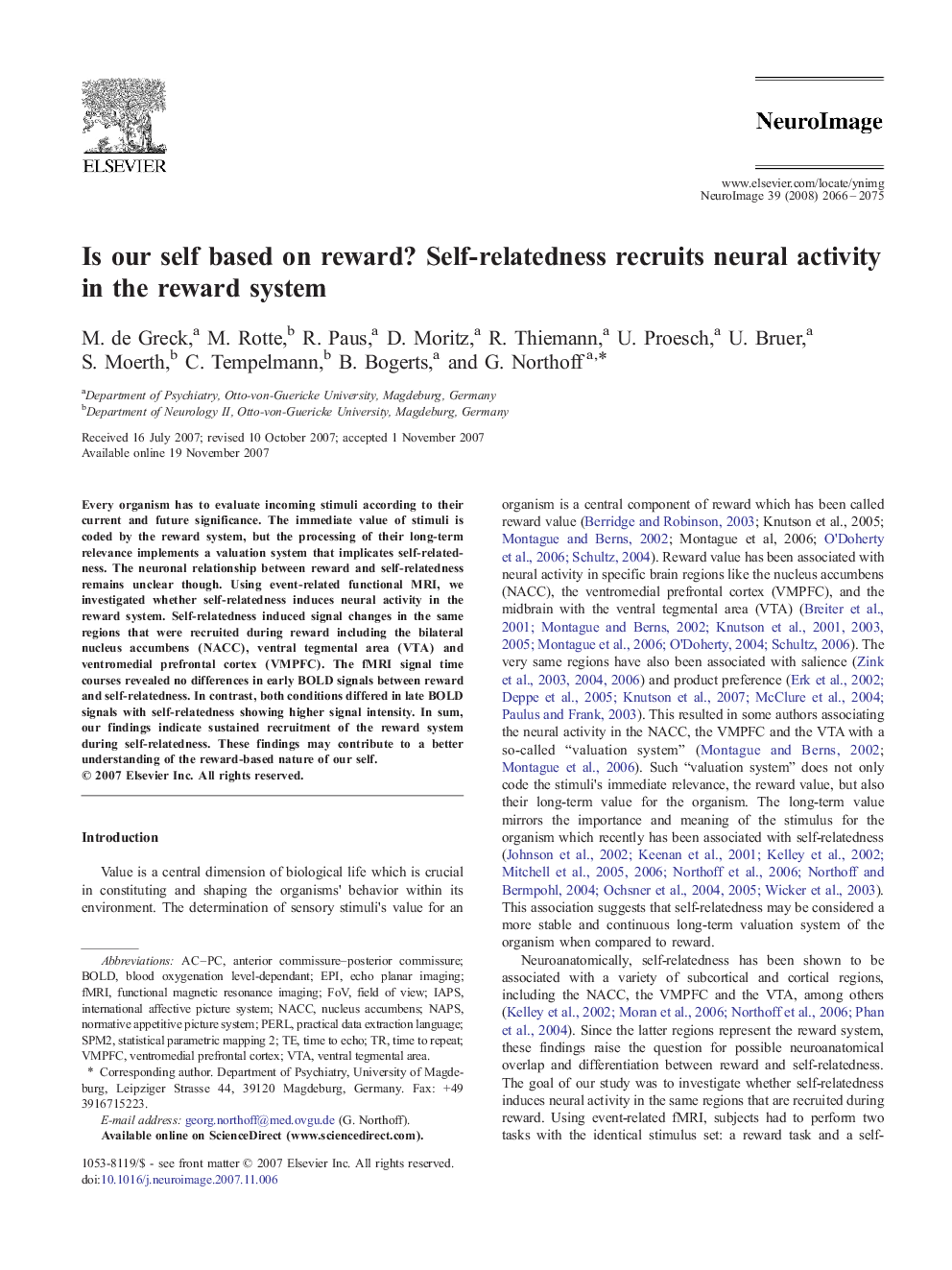 عکس صفحه اول مقاله: Is our self based on reward? Self-relatedness recruits neural activity in the reward system Is our self based on reward? Self-relatedness recruits neural activity in the reward system