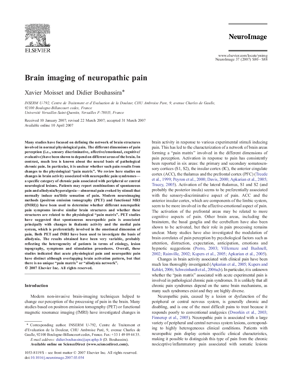 Brain imaging of neuropathic pain