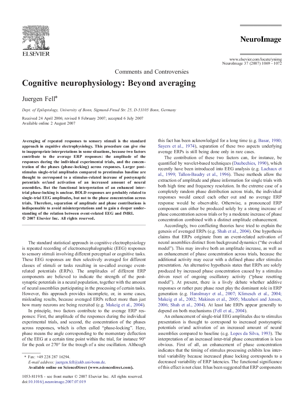 عکس صفحه اول مقاله: Cognitive neurophysiology: Beyond averaging Cognitive neurophysiology: Beyond averaging