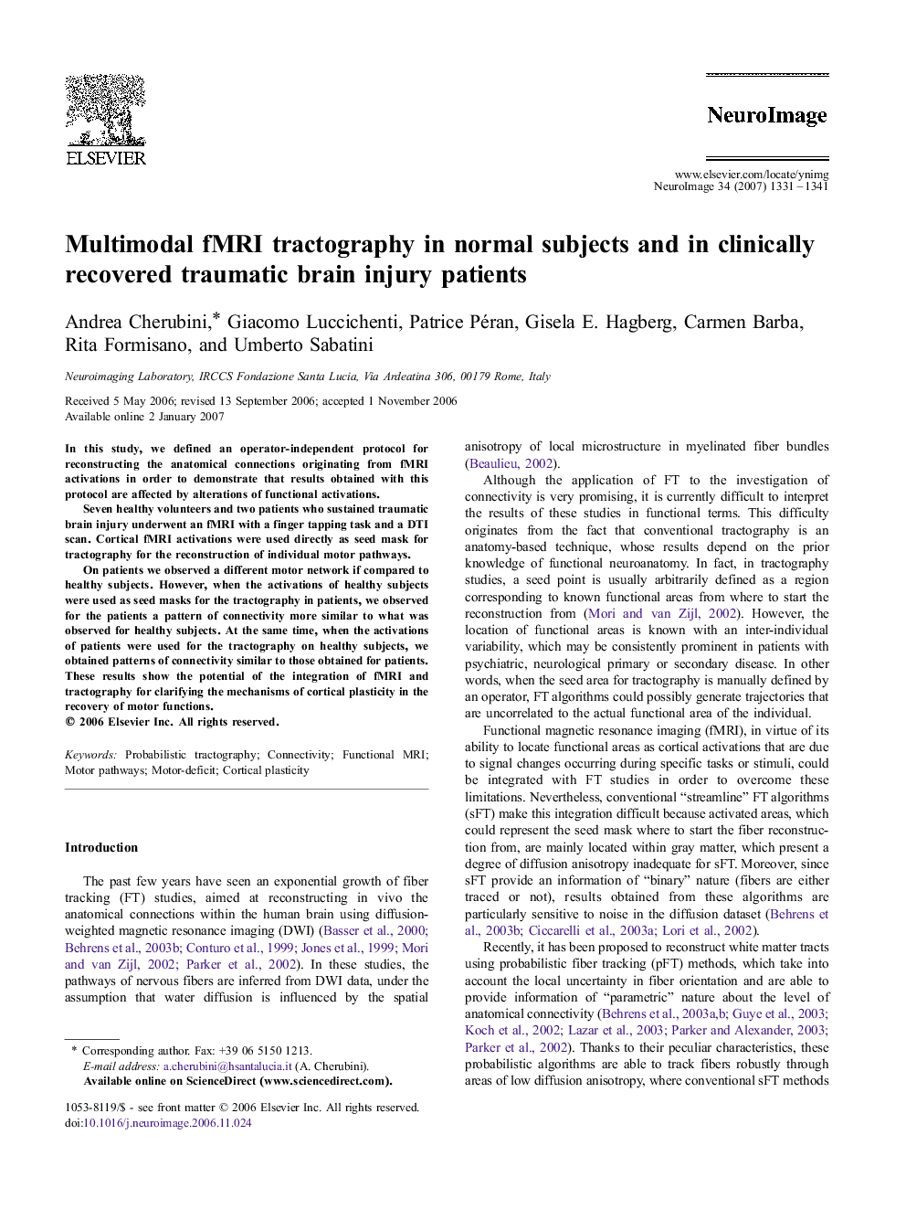 Multimodal fMRI tractography in normal subjects and in clinically recovered traumatic brain injury patients