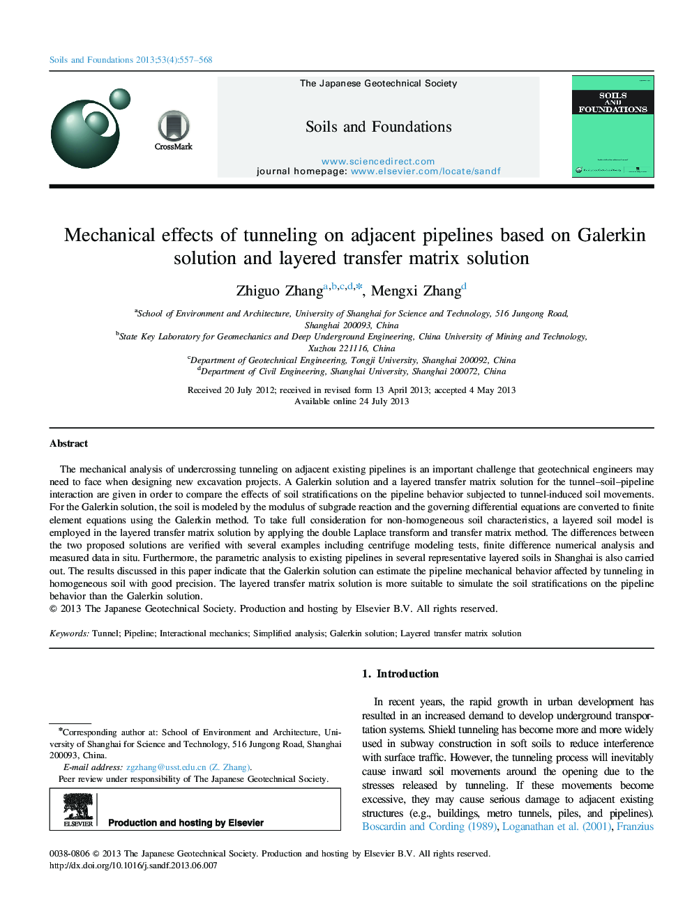 Mechanical effects of tunneling on adjacent pipelines based on Galerkin solution and layered transfer matrix solution 