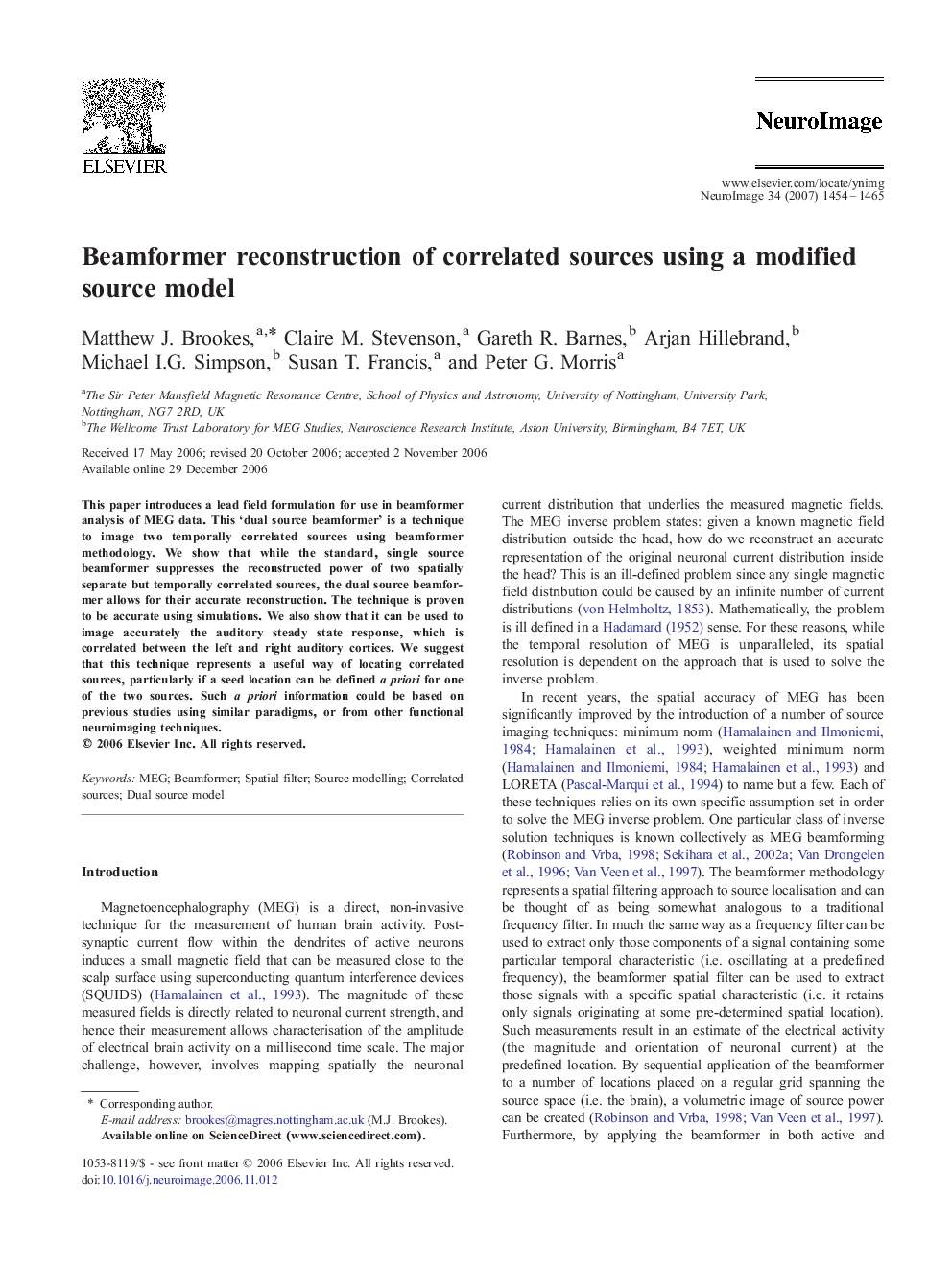 Beamformer reconstruction of correlated sources using a modified source model