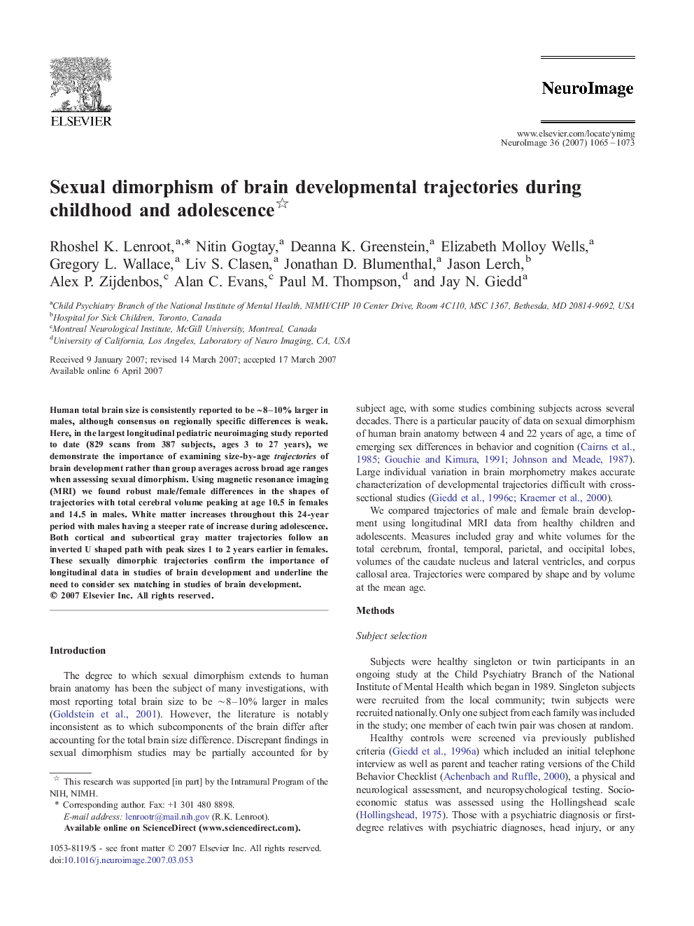 Sexual dimorphism of brain developmental trajectories during childhood and adolescence 