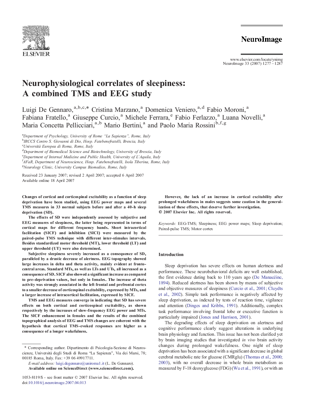 Neurophysiological correlates of sleepiness: A combined TMS and EEG study