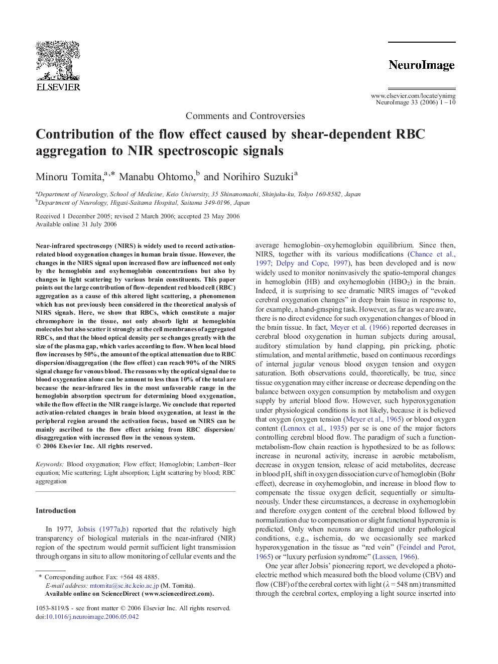 Contribution of the flow effect caused by shear-dependent RBC aggregation to NIR spectroscopic signals