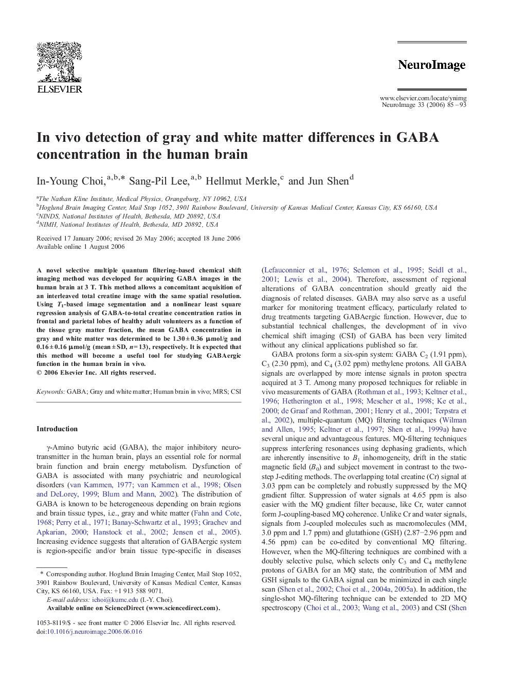 In vivo detection of gray and white matter differences in GABA concentration in the human brain