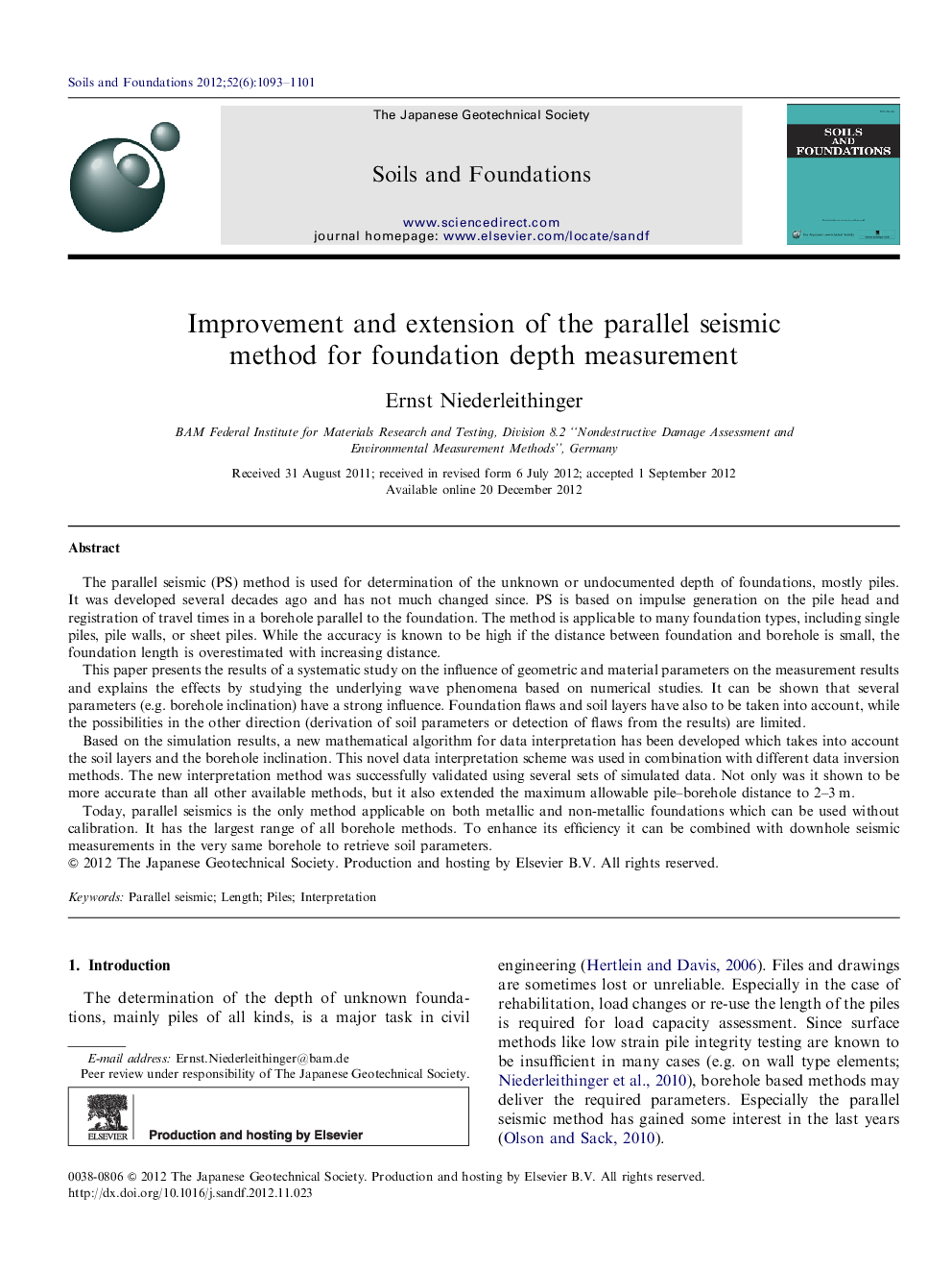 Improvement and extension of the parallel seismic method for foundation depthmeasurement 