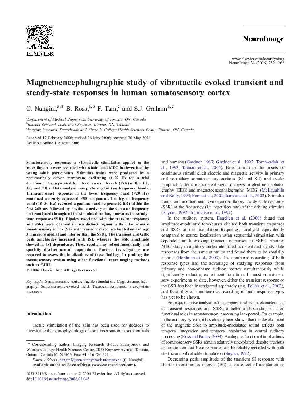 Magnetoencephalographic study of vibrotactile evoked transient and steady-state responses in human somatosensory cortex