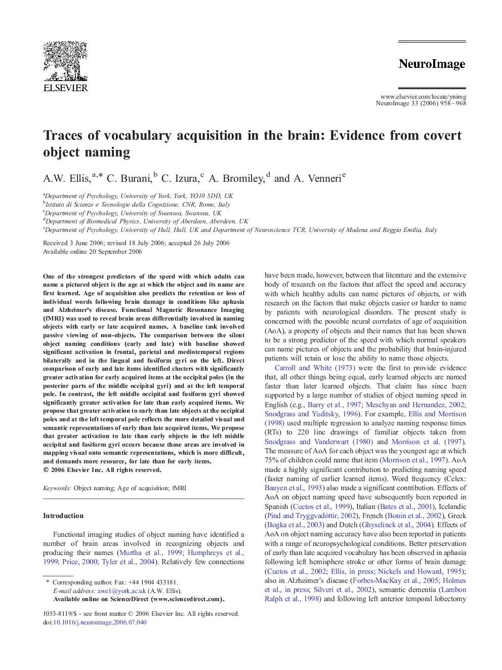 Traces of vocabulary acquisition in the brain: Evidence from covert object naming