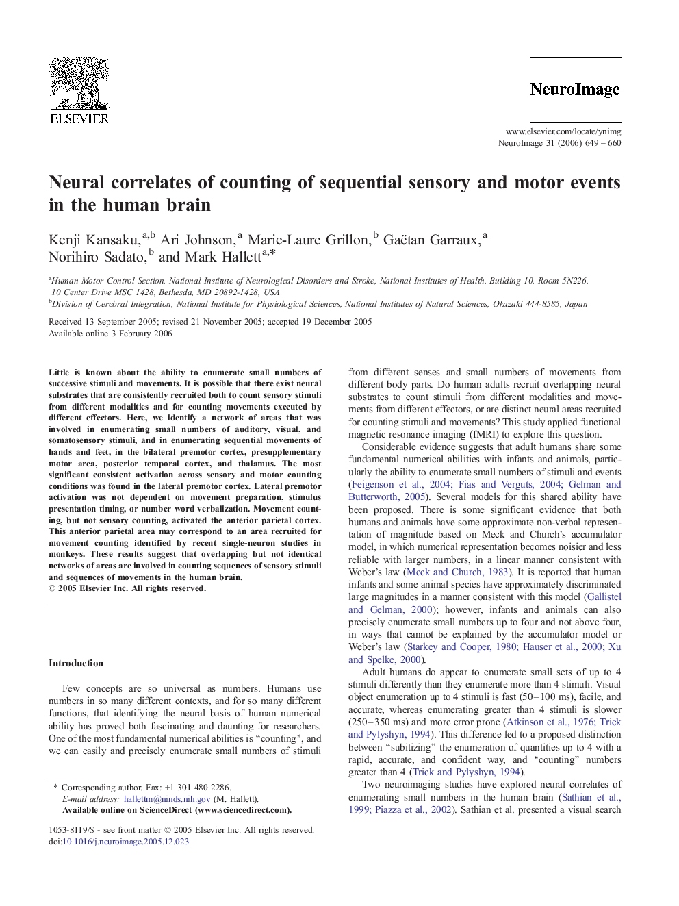 Neural correlates of counting of sequential sensory and motor events in the human brain